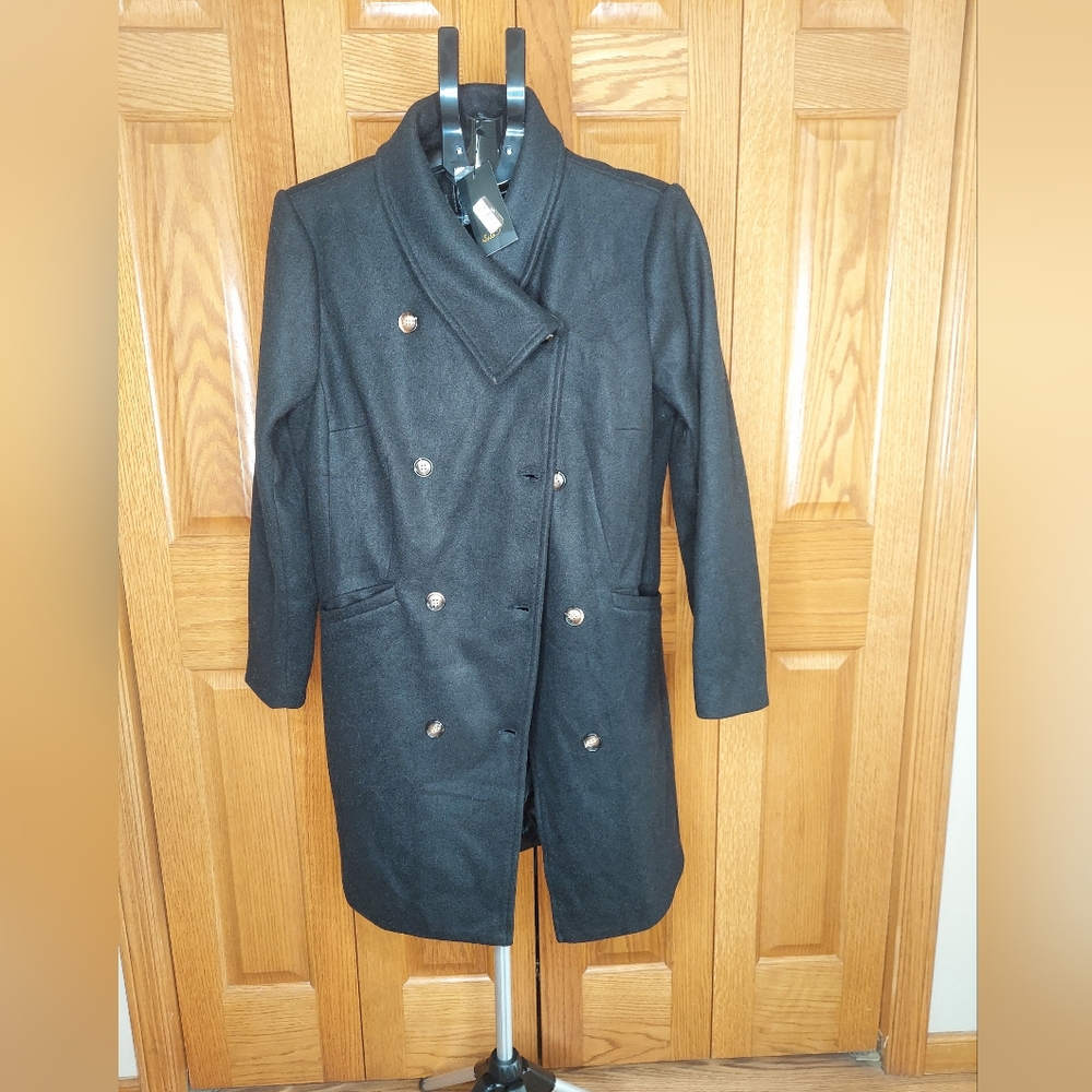 Seta T Elegant Black Double-Breasted Women's Coat